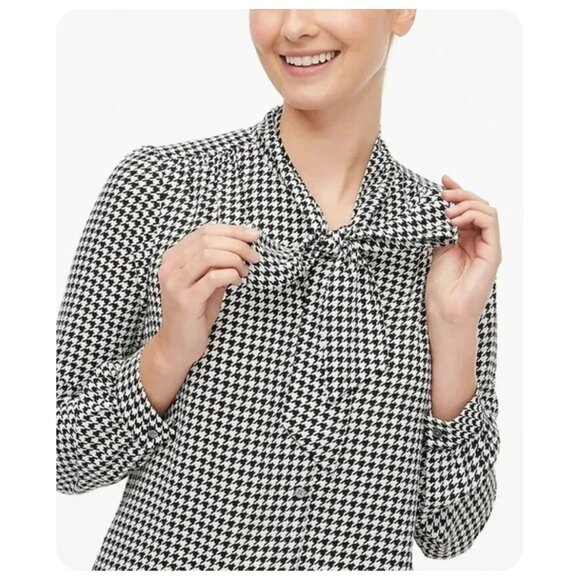 J. Crew Black White Houndstooth Long Sleeve Tie-Neck Button Down Blouse sz S - Picture 3 of 7